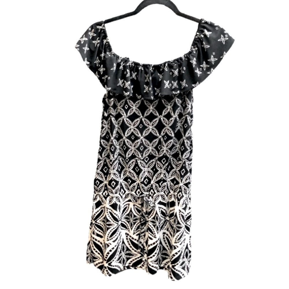 V🌺WHITE HOUSE BLACK MARKET RUFFLE  ON/OFF SHOULDER SHOULDER MINI DRESS